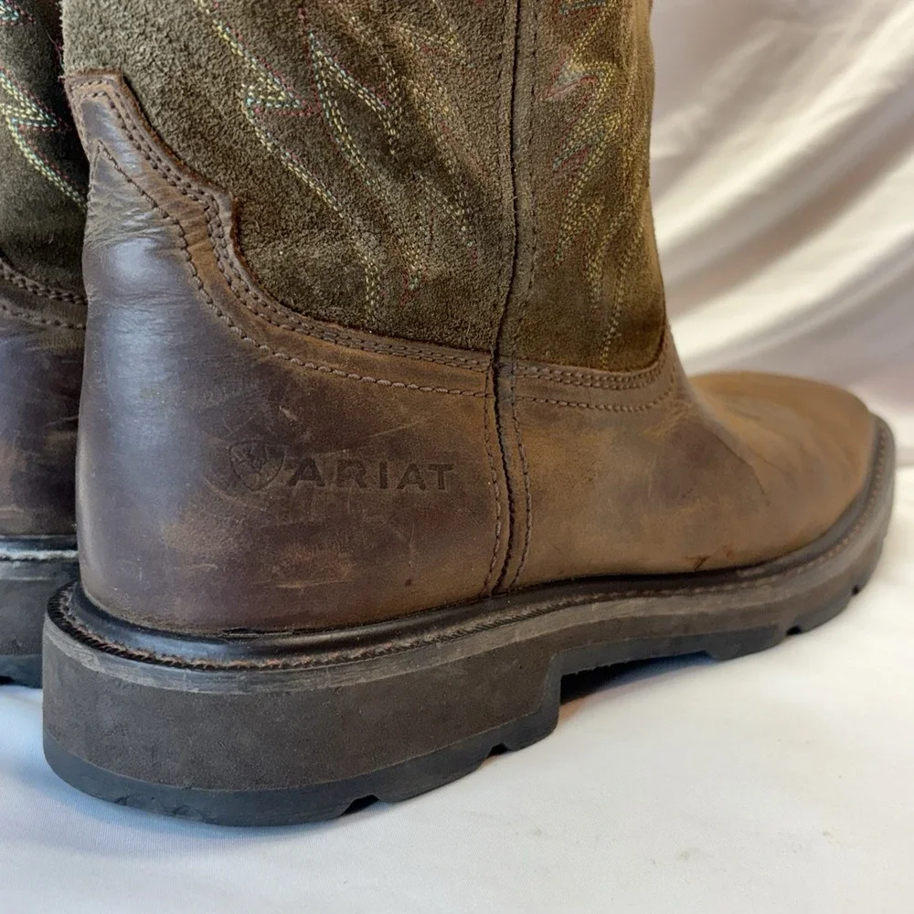 Ariat Boots Mens Size 11 D Groundbreaker Steel Toe Work Brown Leather Pull On